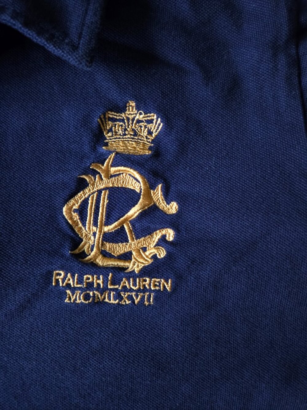 Ralph Lauren Navy Long Sleeve Polo Size L Cotton w/ gold crest - Picture 5 of 6
